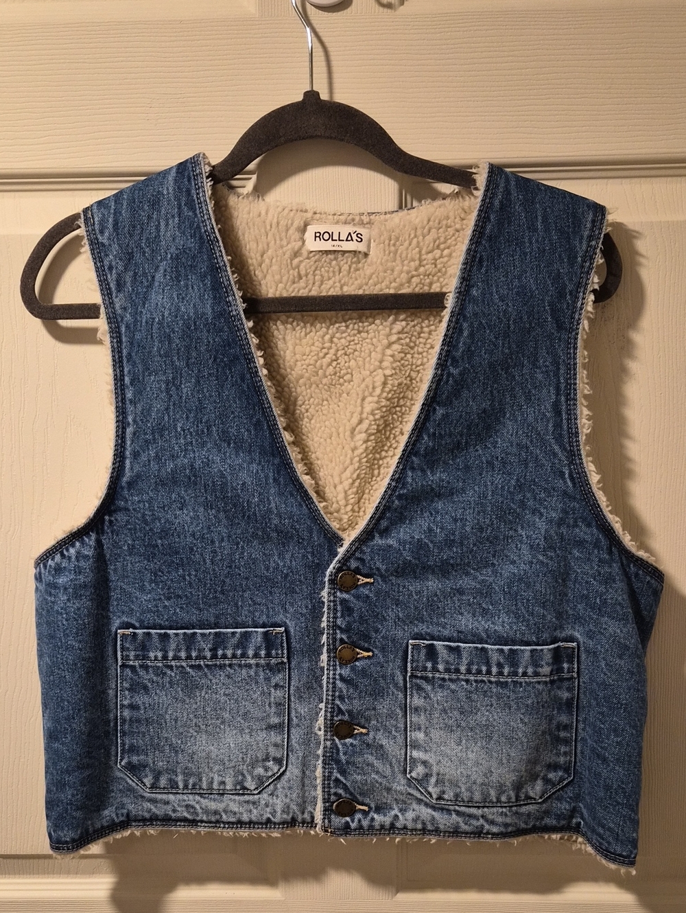 ROLLA'S Blue Denim Vest with Cream Sherpa Lining